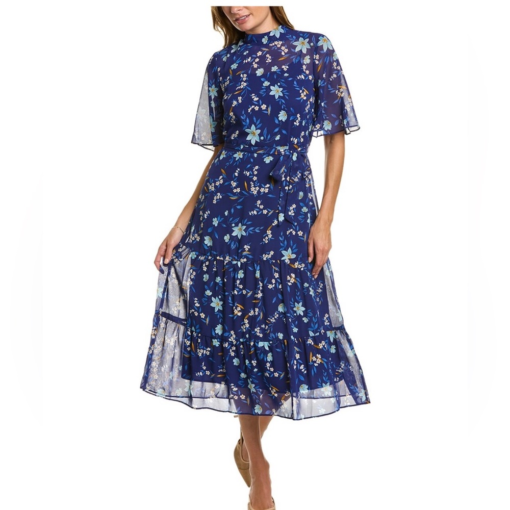NWT Maggy London Blue Belted MIDI Dress sz 12